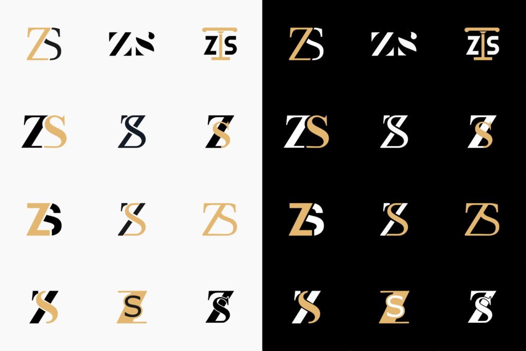 Monogramy z liter ZS, logo dla prawnika inicjały ZS