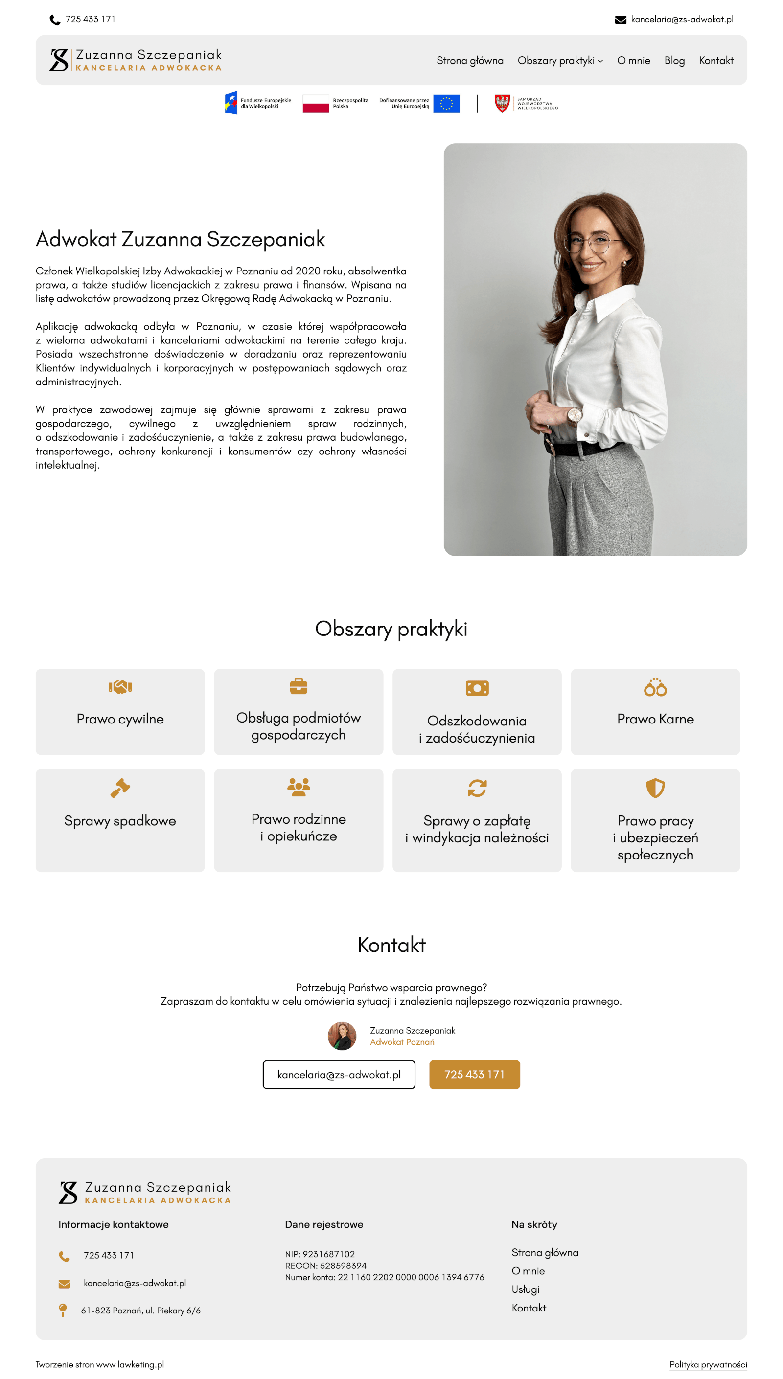 Zrzut ekranu projektu strony internetowej dla prawnika